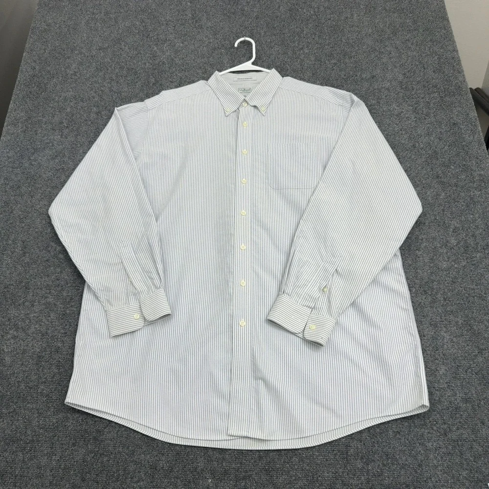 L.L. Bean Button Down Shirt Mens 18-37 Blue White Cotton Wrinkle Resistant Style